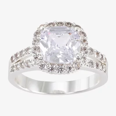 Sparkle Allure Womens Cubic Zirconia Pure Silver Over Brass Cushion Halo Engagement Ring