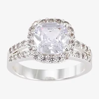 Sparkle Allure Womens Cubic Zirconia Pure Silver Over Brass Cushion Halo Engagement Ring