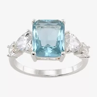 Sparkle Allure Side Stone Womens Blue Crystal Pure Silver Over Brass Cocktail Ring