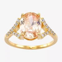 Sparkle Allure Split Shank Womens Champagne Cubic Zirconia 14K Gold Over Brass Oval Cocktail Ring