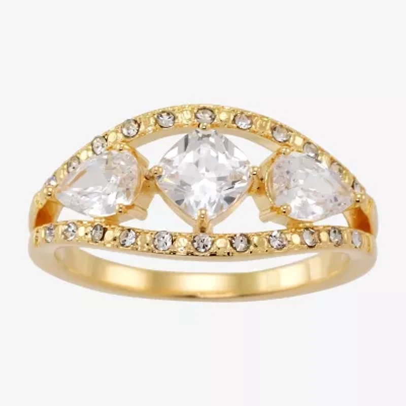 Sparkle Allure Womens 4MM Crystal 14K Gold Over Brass Cushion 3-Stone Band