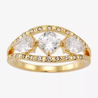 Sparkle Allure Womens 4MM Crystal 14K Gold Over Brass Cushion 3-Stone Band