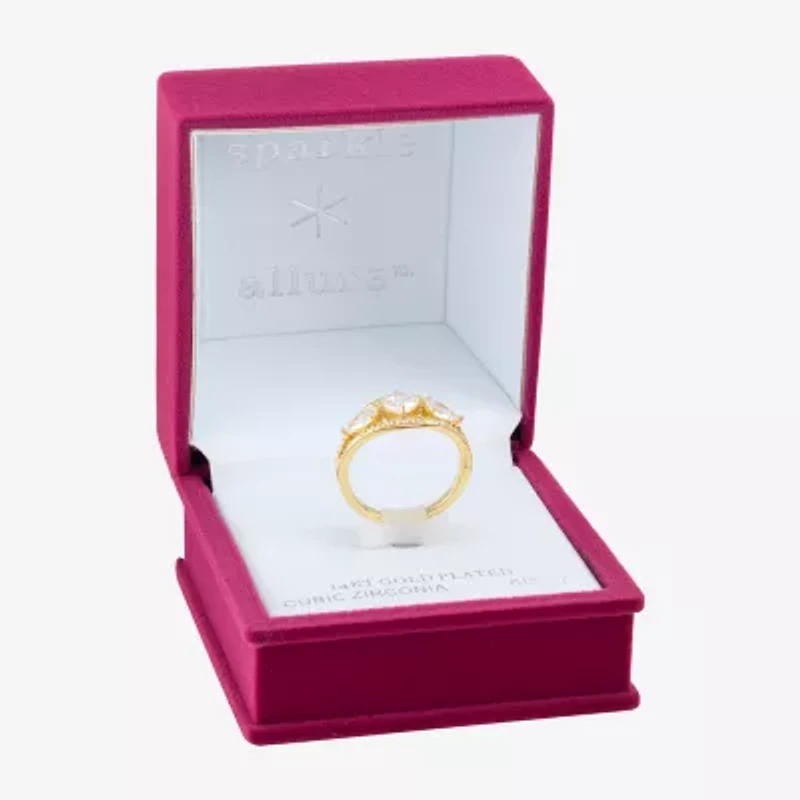 Sparkle Allure Womens 4MM Crystal 14K Gold Over Brass Cushion 3-Stone Band