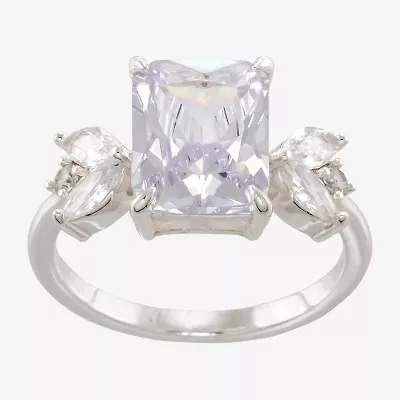 Sparkle Allure Side Stone Womens Cubic Zirconia Pure Silver Over Brass Cocktail Ring