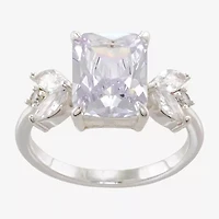 Sparkle Allure Side Stone Womens Cubic Zirconia Pure Silver Over Brass Cocktail Ring