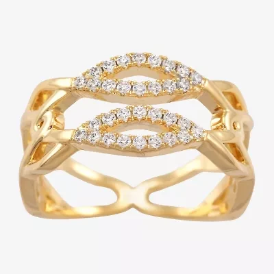 Sparkle Allure Womens Cubic Zirconia 14K Gold Over Brass Crossover Cocktail Ring
