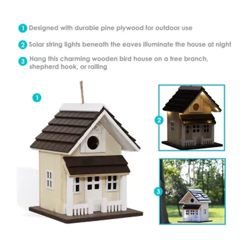 Net Health Shops Beige Wood With Solar Led Light Bird House