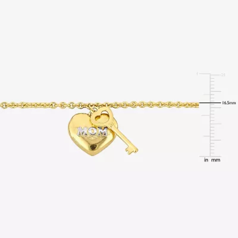 Womens 18K Gold Over Silver 7 Inch Solid Heart Keys Chain Bracelet