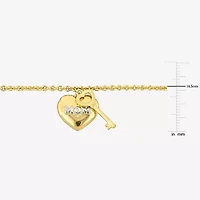 Womens 18K Gold Over Silver 7 Inch Solid Heart Keys Chain Bracelet
