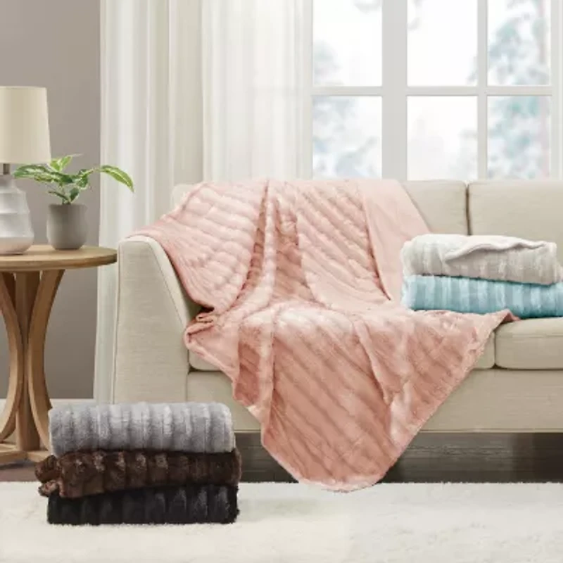 Madison Park York Long Faux-Fur Throw