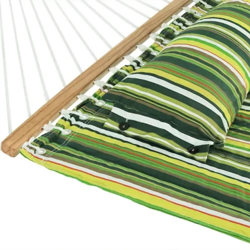 2-Person Freestanding Quilted Fabric Hammock with Stand