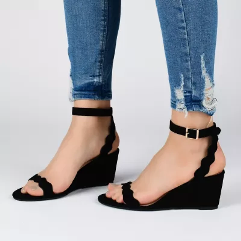 Journee Collection Loucia Womens Round Open Toe Wedge Heel Pumps