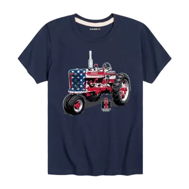 Americana Tractor Little & Big Kid Boys Crew Neck Short Sleeve Flag Regular Fit Graphic T-Shirt