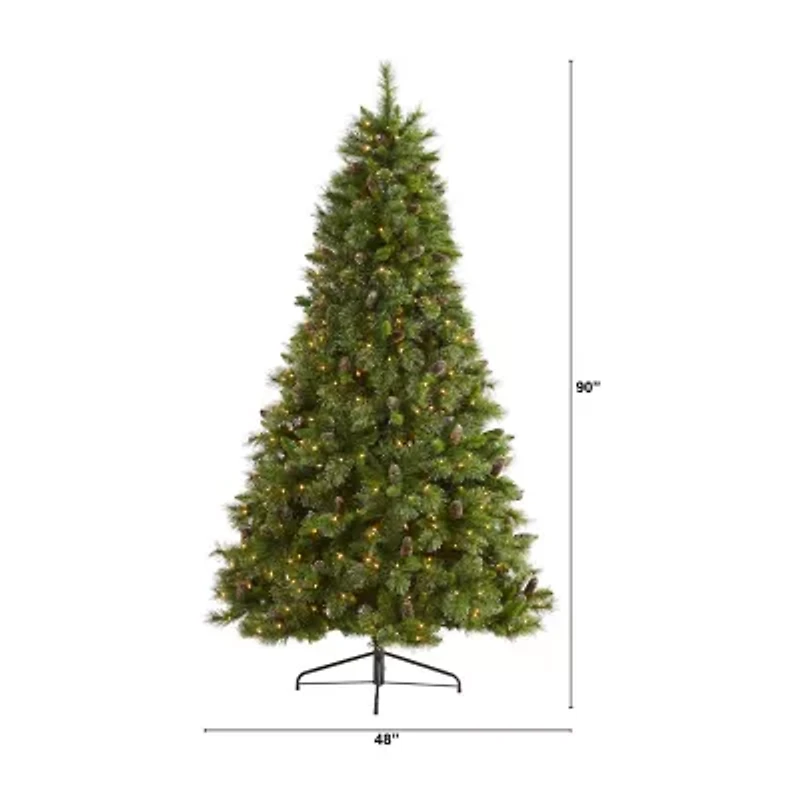Nearly Natural Golden Tip 7 1/2 Foot Pre-Lit Pine Christmas Tree