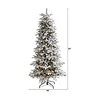 Nearly Natural Flocked Carolina Fir 7 Foot Pre-Lit Flocked Fir Christmas Tree
