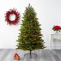 Nearly Natural North Carolina 7 Foot Pre-Lit Fir Christmas Tree