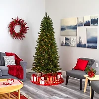 Nearly Natural Slim 7 1/2 Foot Pre-Lit Pine Christmas Tree