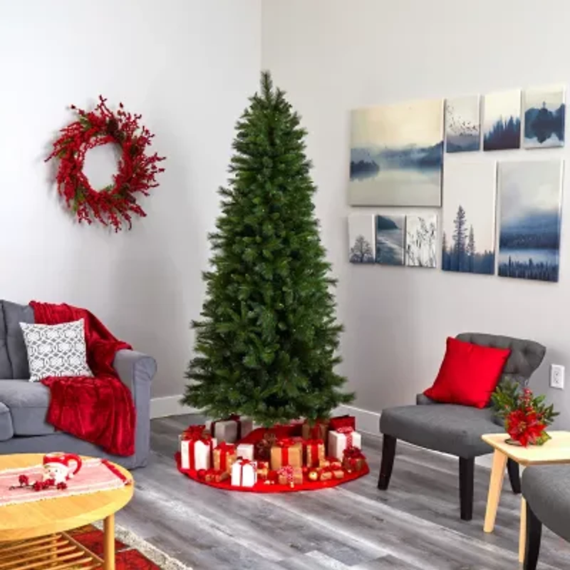 Nearly Natural Slim 7 1/2 Foot Pre-Lit Pine Christmas Tree