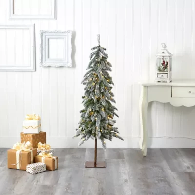 Nearly Natural Flocked Washington Alpine 4 1/2 Foot Pre-Lit Flocked Pine Christmas Tree