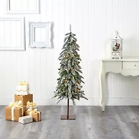 Nearly Natural Flocked Washington Alpine 4 1/2 Foot Pre-Lit Flocked Pine Christmas Tree
