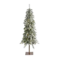 Nearly Natural Flocked Washington Alpine 4 1/2 Foot Pre-Lit Flocked Pine Christmas Tree