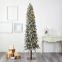 Nearly Natural Flocked Alpine 7 1/2 Foot Pre-Lit Flocked Pine Christmas Tree