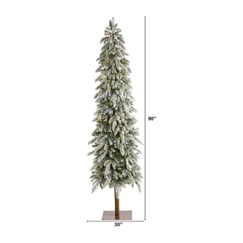 Nearly Natural Flocked Alpine 7 1/2 Foot Pre-Lit Flocked Pine Christmas Tree