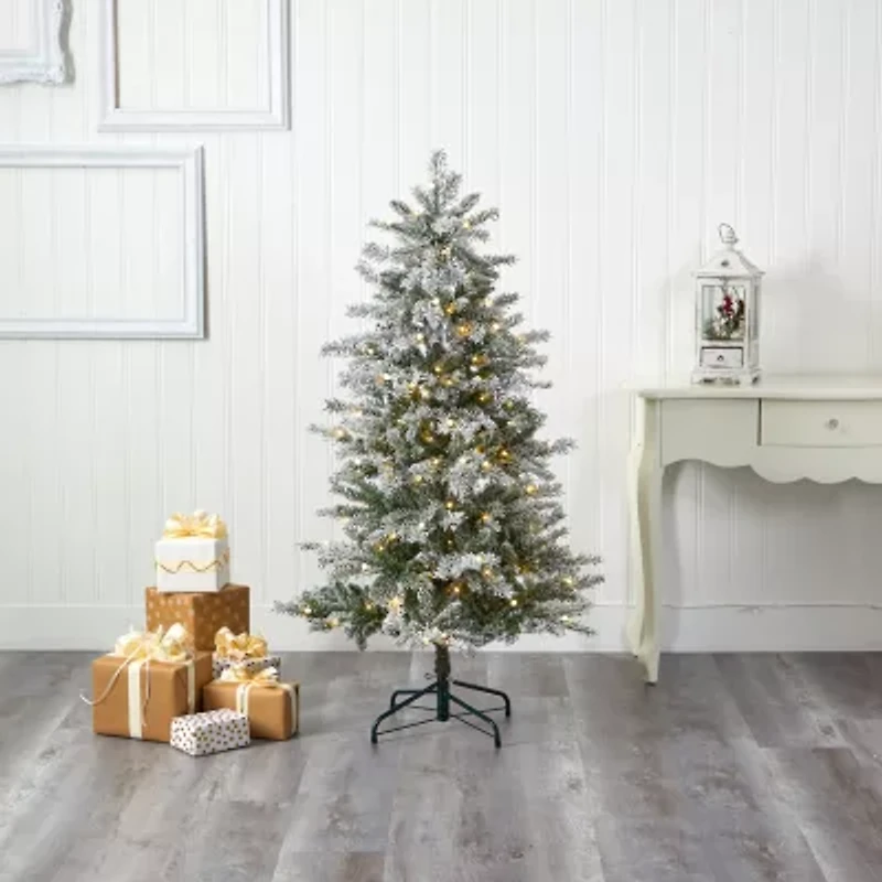 Nearly Natural Slim 5 Foot Pre-Lit Flocked Spruce Christmas Tree