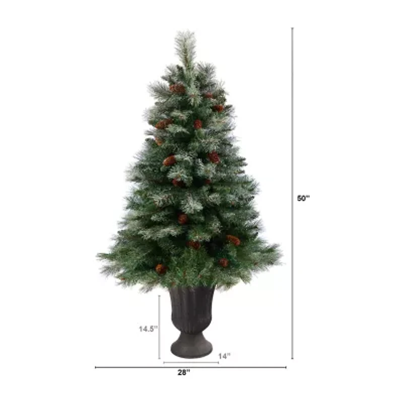 Nearly Natural Snowed French Alps 4 Foot Potted Pine Christmas Tree