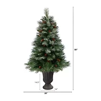Nearly Natural Snowed French Alps 4 Foot Potted Pine Christmas Tree