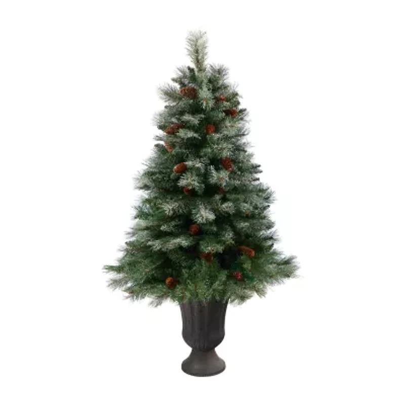 Nearly Natural Snowed French Alps 4 Foot Potted Pine Christmas Tree