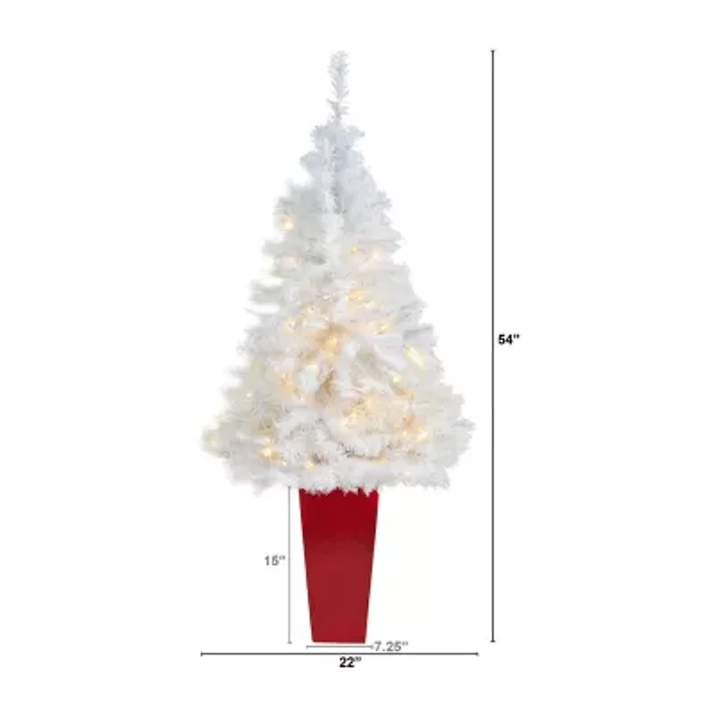 Nearly Natural White 4 1/2 Foot Pre-Lit Potted Pine Christmas Tree
