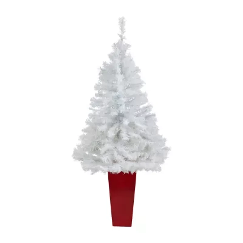 Nearly Natural White 4 1/2 Foot Pre-Lit Potted Pine Christmas Tree