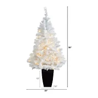 Nearly Natural 50in. White 4 Foot Pre-Lit Potted Pine Christmas Tree