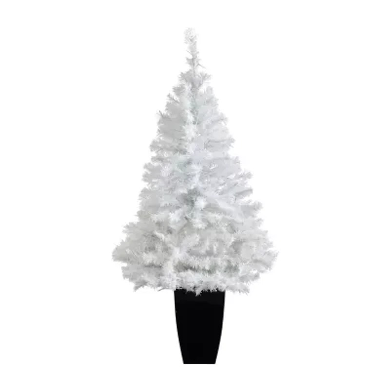 Nearly Natural 50in. White 4 Foot Pre-Lit Potted Pine Christmas Tree
