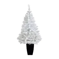 Nearly Natural 50in. White 4 Foot Pre-Lit Potted Pine Christmas Tree