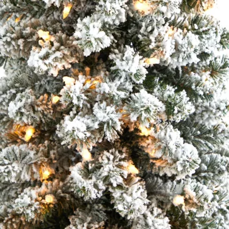 Nearly Natural Flocked Pencil 5 1/2 Foot Pre-Lit Flocked Potted Pine Christmas Tree