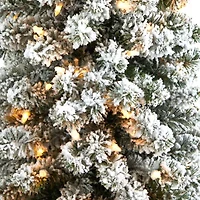 Nearly Natural Flocked Pencil 5 1/2 Foot Pre-Lit Flocked Potted Pine Christmas Tree