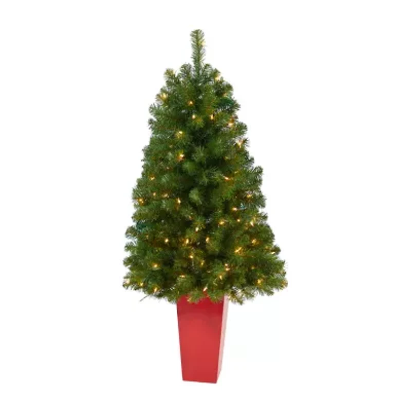 Nearly Natural Virginia Fir 4 1/2 Foot Pre-Lit Potted Fir Christmas Tree