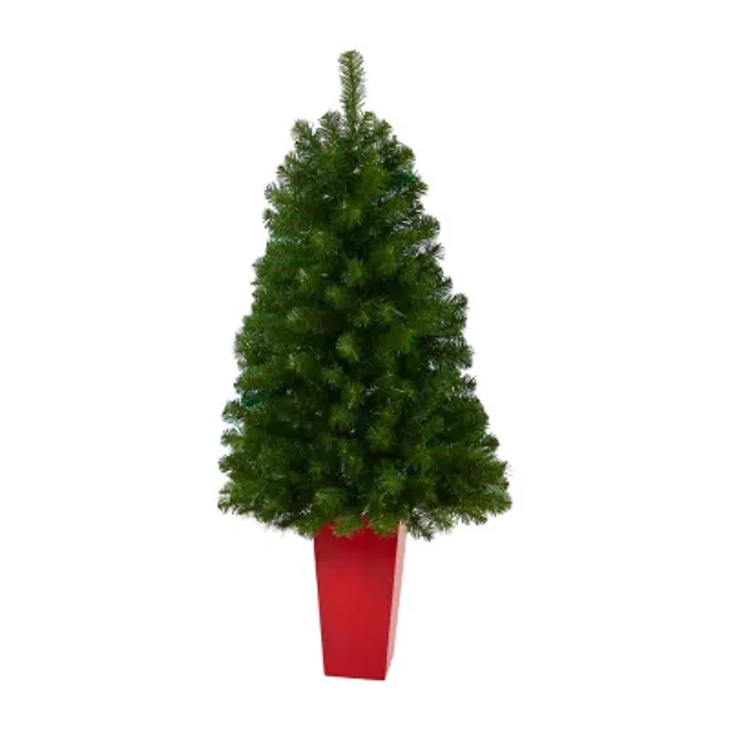 Nearly Natural Virginia Fir 4 1/2 Foot Pre-Lit Potted Fir Christmas Tree