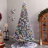 Nearly Natural 9 1/2 Foot Pre-Lit Flocked Fir Christmas Tree