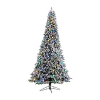 Nearly Natural 9 1/2 Foot Pre-Lit Flocked Fir Christmas Tree