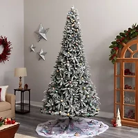 Nearly Natural 9 1/2 Foot Pre-Lit Flocked Fir Christmas Tree