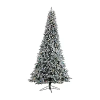 Nearly Natural 9 1/2 Foot Pre-Lit Flocked Fir Christmas Tree