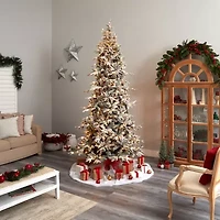 Nearly Natural 9 1/2 Foot Pre-Lit Flocked Spruce Christmas Tree