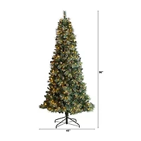 Nearly Natural Frosted 8 Foot Pre-Lit Flocked Pine Christmas Tree