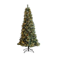 Nearly Natural Frosted 8 Foot Pre-Lit Flocked Pine Christmas Tree