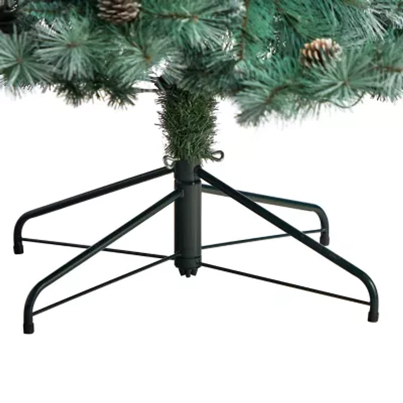 Nearly Natural Frosted 8 Foot Pre-Lit Flocked Pine Christmas Tree