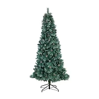 Nearly Natural Frosted 8 Foot Pre-Lit Flocked Pine Christmas Tree