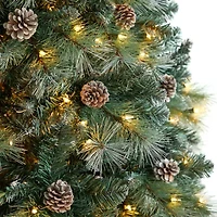 Nearly Natural Frosted 8 Foot Pre-Lit Flocked Pine Christmas Tree
